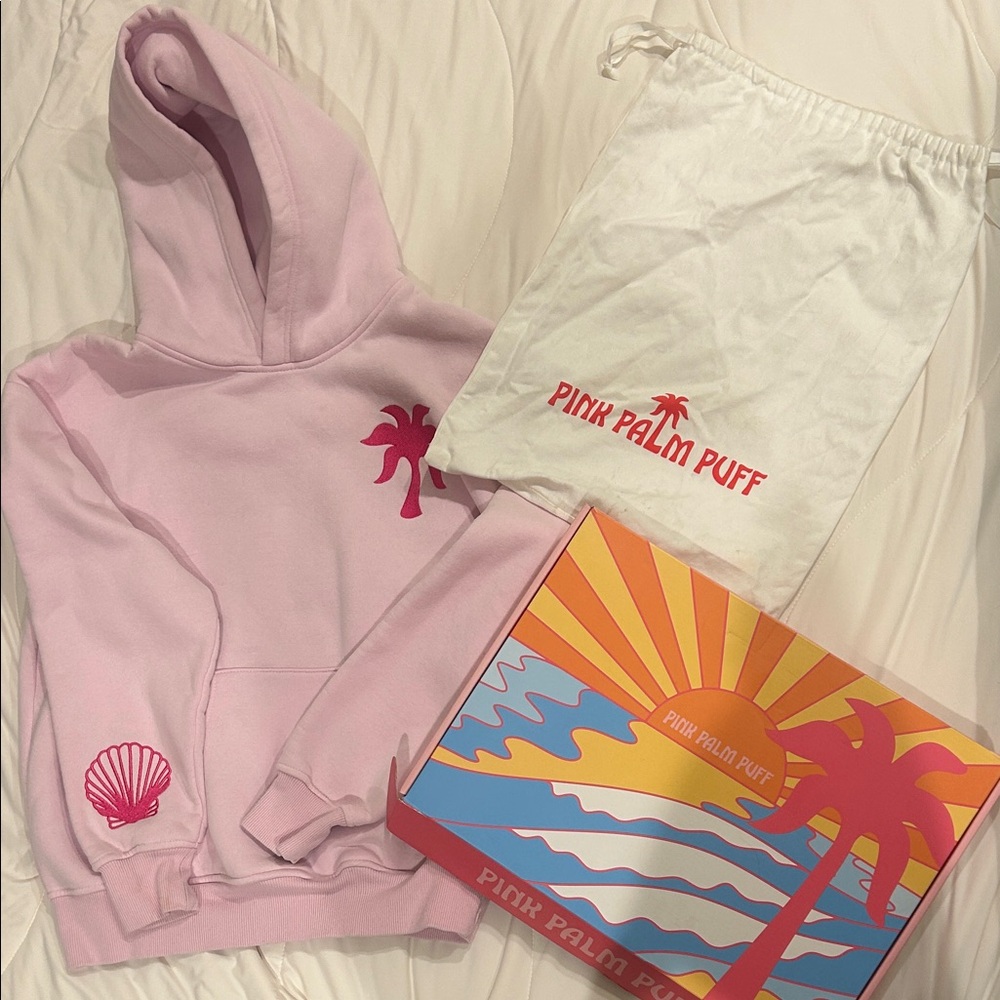 Pink Palm Puff Light Pink Hoodie
